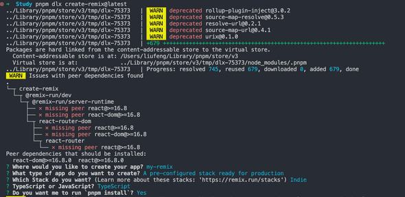 run pnpm dlx create-remix with pre-configured